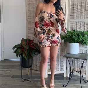 Cold shoulder floral print ruffle romper